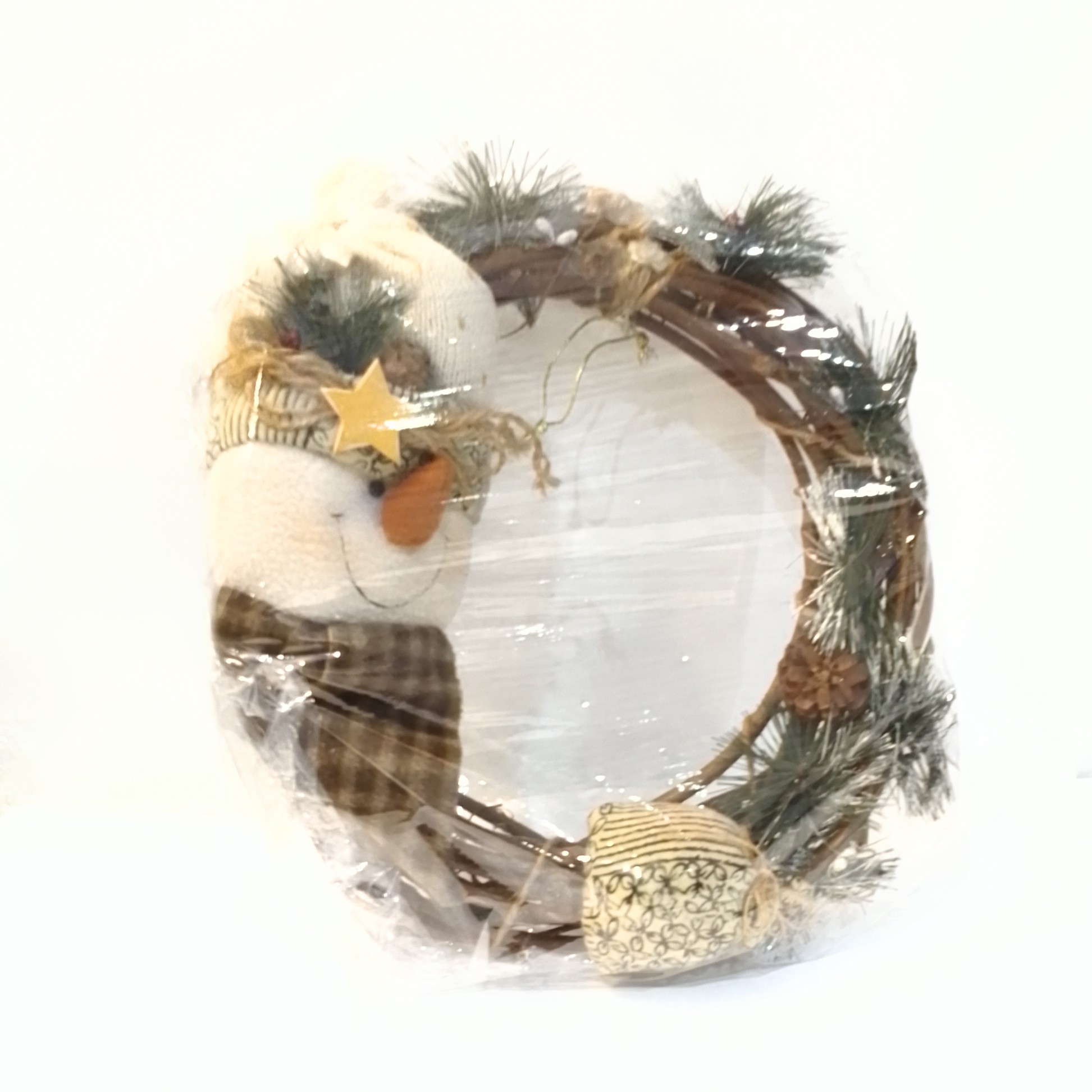 Corona Rústica Navideña con Muñeco de Nieve Artesanal - Imagen 2