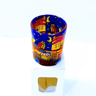 Portavelas de vidrio pintado a mano – “Ciudad Nocturna”